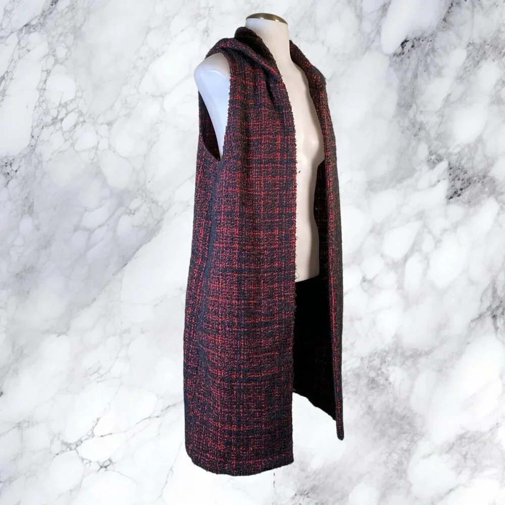 BCBGeneration Gigi Boucle Tweed Vest in Red/Black Combo